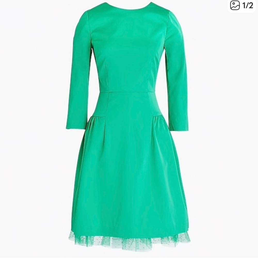 J. Crew Emerald Green Long-Sleeve Fit-and-Flare Dress